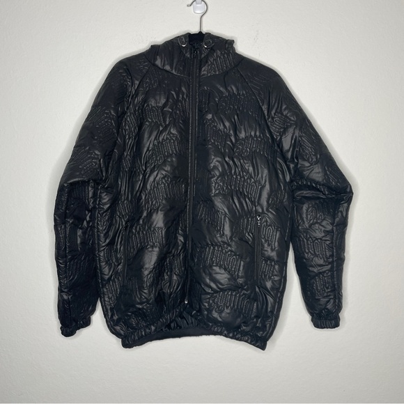 Synical Spellout Logo Black Lightweight Puffer Coat Zip Up Rare Size Large Mens - Picture 1 of 9